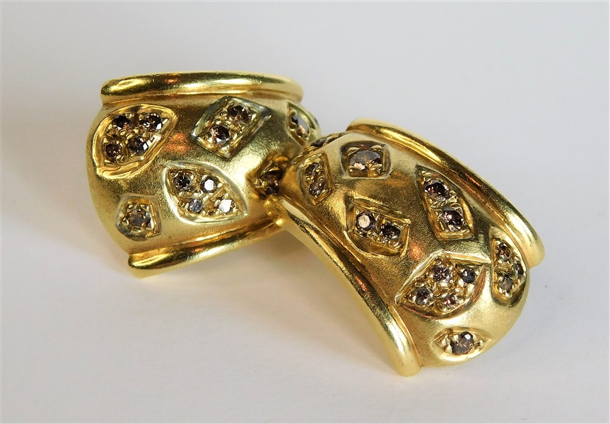 18kt Yellow Gold and Colored Diamond Cuff Earrings - Marked 18kt and 750 - 9.1 dwt Total Weight