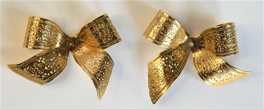 14kt Yellow Gold Bow Shaped Earring Enhancers - Designer Signed JM - 3.7 dwt Total Weight - 1" across by 1" long