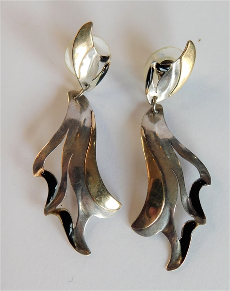 Designer Signed Lindsay - Sterling Silver and 14kt Gold Dangle Earrings - 2 1/2" long
