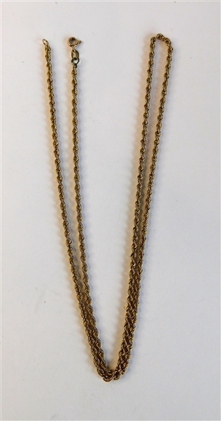 14kt Yellow Gold Rope Necklace 24" long - 7.9 dwt total weight