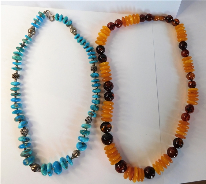 Turquoise Beaded Necklace and Amber Beaded Necklace 