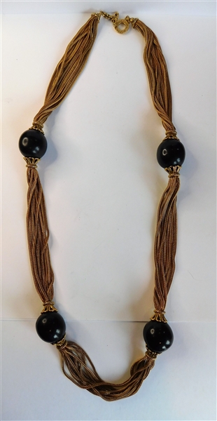R. Goossens Paris Station Necklace - Gold Tone with Black Beads - 31" Long
