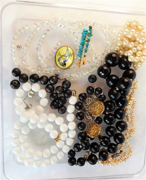 Lot of Costume Jewelry including Glass beads, Pearls, Kenneth Lane White Beaded Necklace, Cufflinks, and More