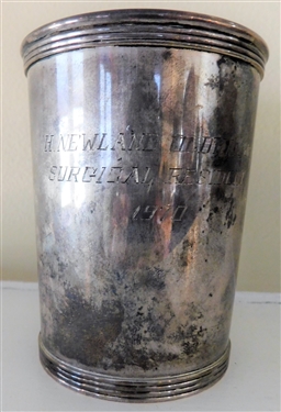 Alvin Sterling Silver Julep Cup - Engraved on Front H. Newland Oldham Jr. Surgical Resident 1970 - 3 3/4" tall 