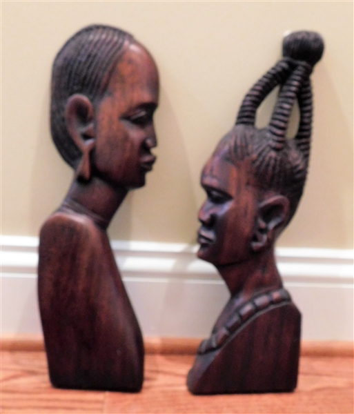 Pair of African Hand Carved Man and Woman Plaques - 18" tall 