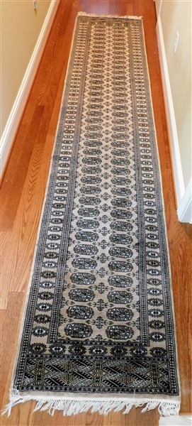 Cream, Navy, and Sage Green  Runner - Finely Hand Woven - 124" by 2 6 1/2" 