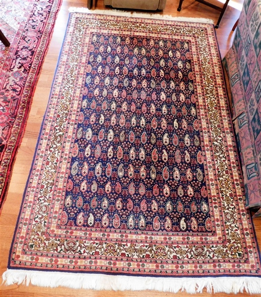 Beautiful Hand Woven in Turkey  Navy and Cream "Hereke" Carpet - 85" by 55" 