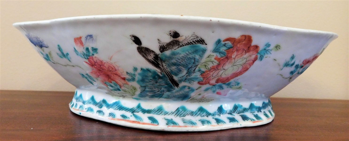 Chinese Export Oval Footed Bowl - 3" tall 11" by 8"