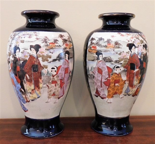 Pair of Japanese Geisha Girl Vases 10 1/4" tall 
