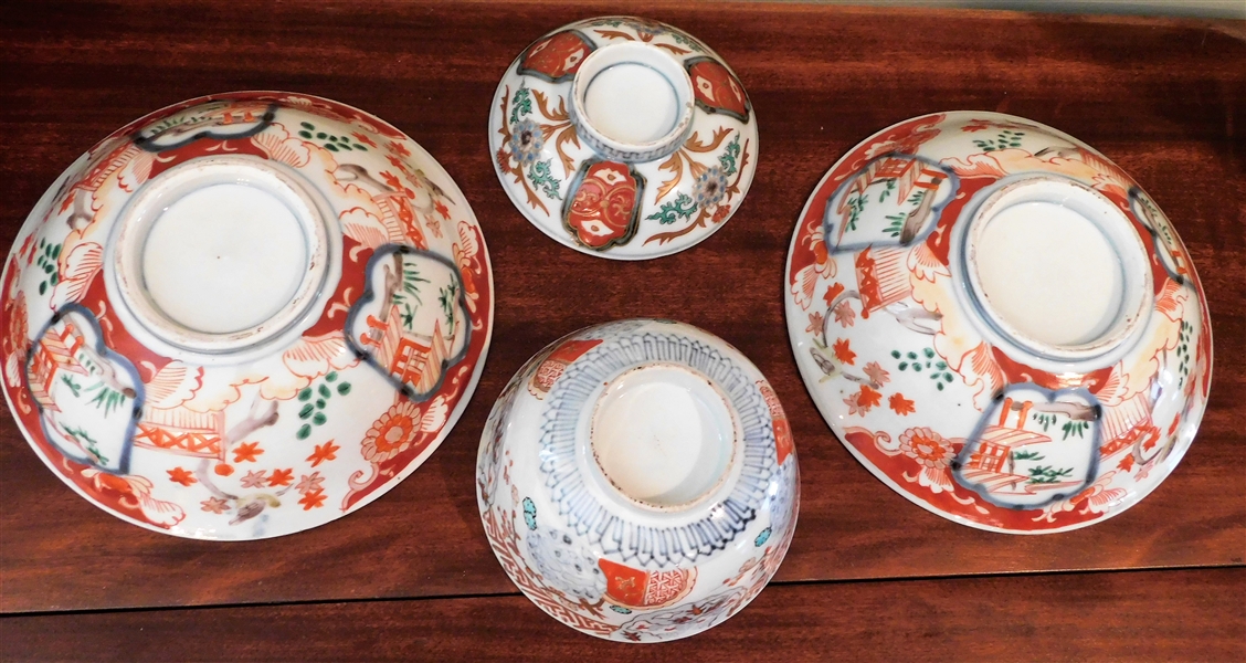 4 Pieces of Chinese Export Porcelain including 2 6 3/4" bowls, Rice Bowl, and 4" Footed Dish
