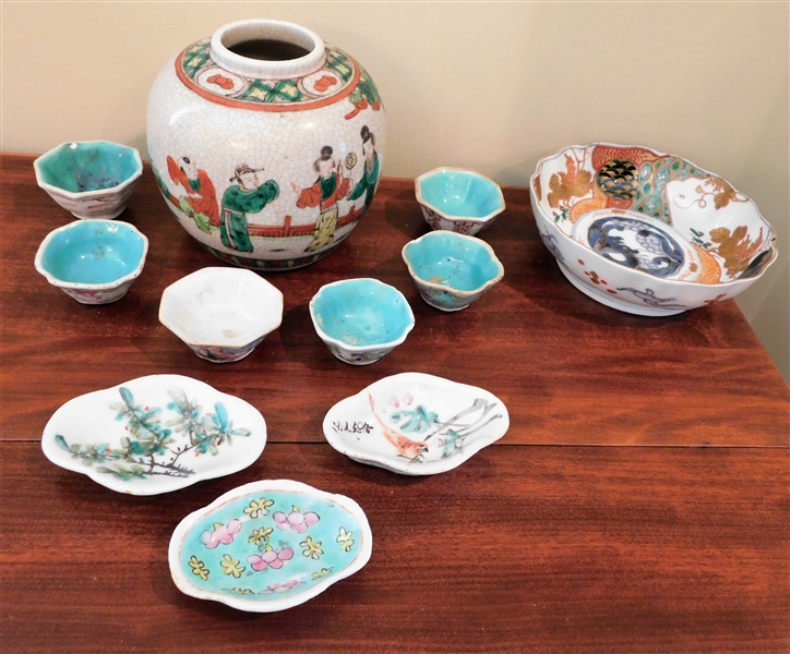Lot of Chinese / Japanese Export Items including 9 Sauce Dishes, 5 1/4" Vase and Bowl