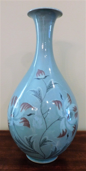 Modern Asian Celadon Iris Vase - 12 1/2" tall 