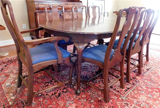 Queen Anne Style Dining Table and 8 Chairs - 2 Captains and 6 Side Chairs - With 1 Leaf Table Measures 72" - 3 Leaves Total - Also Includes Table Pad and Leaf Protector Bags Finish Shows Some Wear