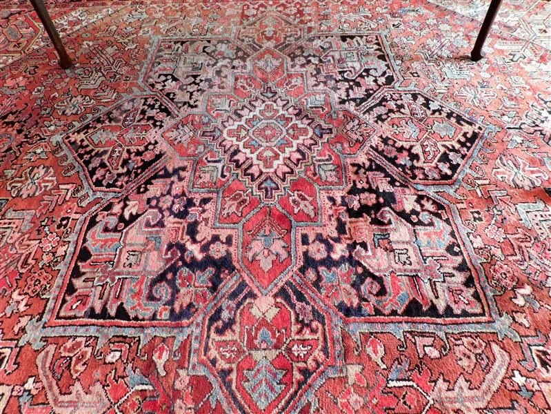 Beautiful Perisan Rug Coral, Red, and Cream Hand Knotted - 12 by 9