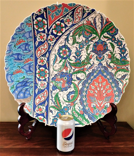 Beautiful Colorful Large Hand Painted Charger Made in Turkey - Signed Special Hand Made by Muzzaffer Yarci - -20 1/4" Across