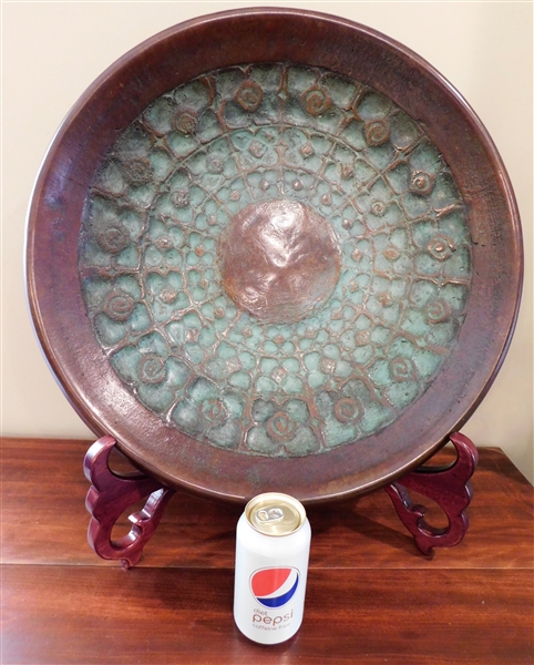 Large Bronze Flowers and Spirals Decorated with Charger Signed M 2003 VI 1/1 - Measures  22" Across