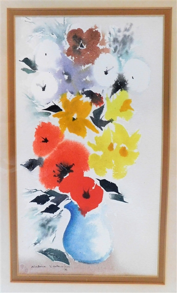North Carolina Artist Nadine Vartanian (1924-2015) Watercolor Painting of Floral Still Life  -Signed and Dated 76 - Framed and Matted - Frame Measures 27 1/2" by 19 1/2"