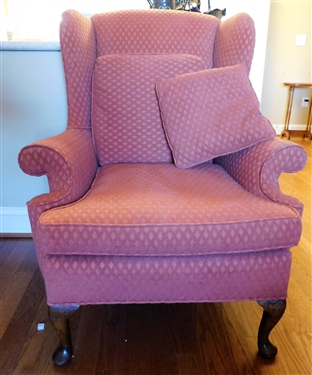 Queen Anne Style Wing Back Chair - Coral Upholstery - 38" tall 