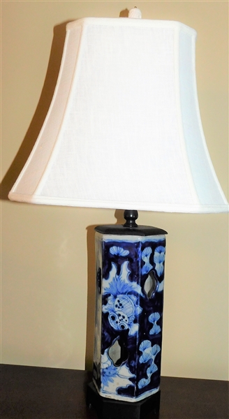 Asian Blue and White Lamp with Koi Fish - 24" tall