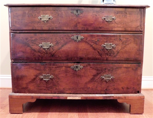 Early 19th Century English 3 Drawer Chest with Finely Dovetailed Drawers - Some Veneer Missing Around Bottom - 32" tall 40" by 21"