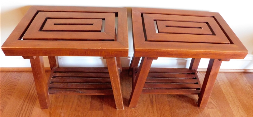 Pair of Geometric Stools or End Tables - 18" tall 18" by 12"