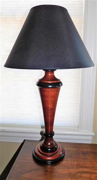 Turned Wood Table Lamp with Black Details - 28" tall