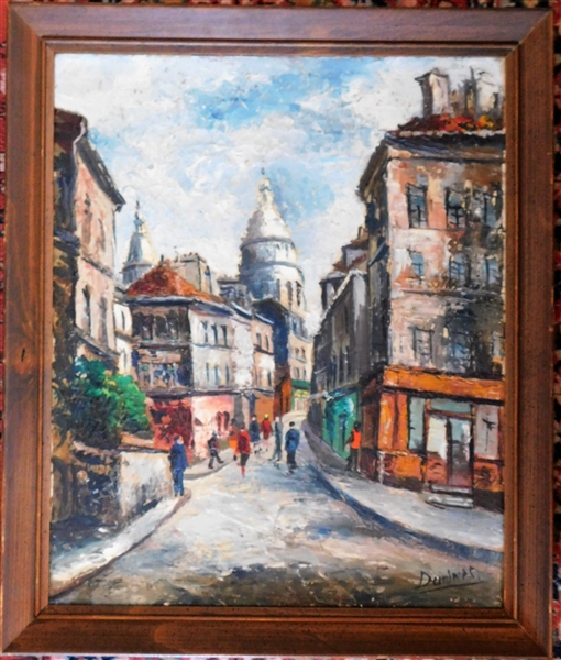 Parisian Oil on Canvas Painting by Daninos "Dit Le Montmartrios" Artist Signed - Information on Reverse - Framed - Frame Measures - 20 1/2" by 17"
