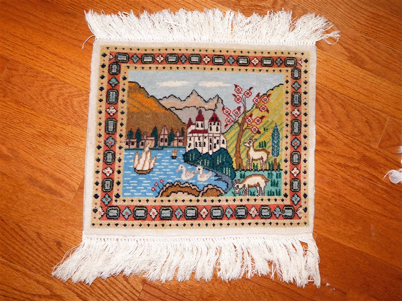 Hand Woven in Iran Wool Rug with Scene - 16" by 19"