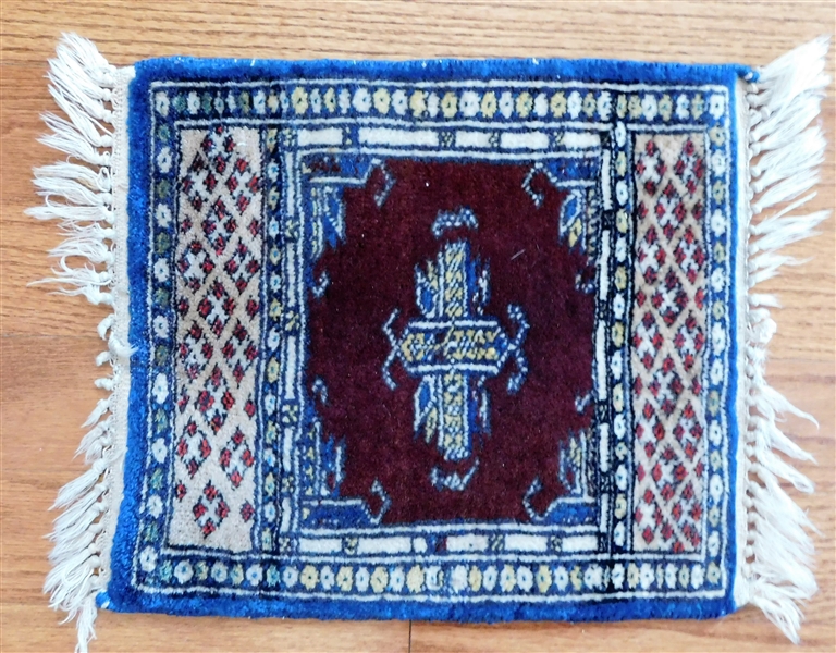 Miniature Finely Hand Woven Rug- Navy and Burgundy - 14" by 12"
