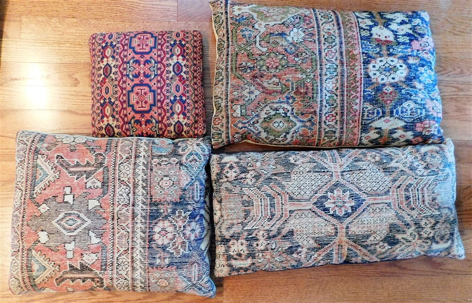 4 Throw Pillows Made From Hand Woven Carpets - 29" by 17"