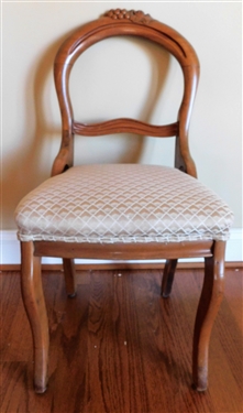 Walnut Carved Open Back Side Chair with Nice Upholstery 