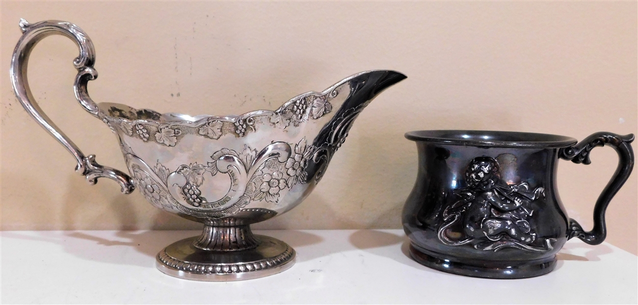 Silver Plate Mug with Cherub and Silver Plated Gravy Boat