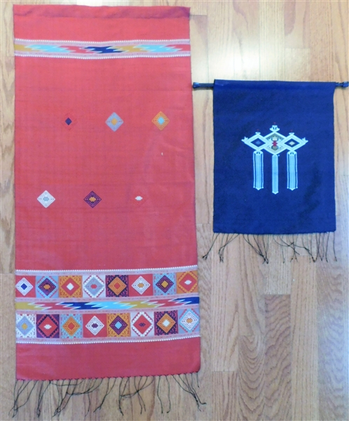 2 Handmade Silk Textiles by Carol Cassidy Laos - Burgundy Measures 41" by 20"