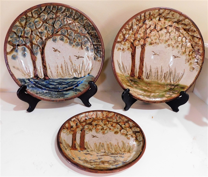 3 Beautiful Janet Resnick Art Pottery Plates 2 10 1/2" and 1 8"