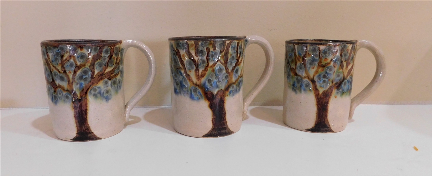 3 Janet Resnick Art Pottery Mugs - 4" Tall 