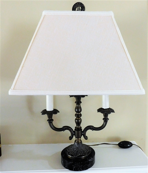 3 Branch Table Lamp with Green Marble Base - 20 1/2" Tall Without Finial 