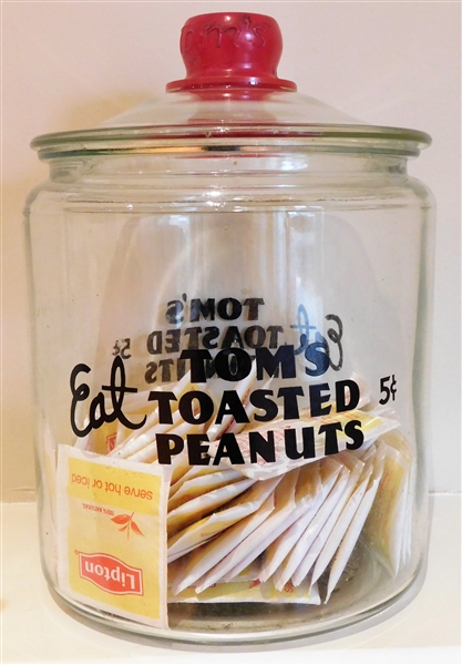 "Eat Toms Toasted Peanuts" Jar with Lid - 9" tall  