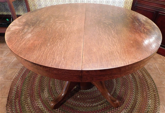 Round Oak Table with 3 Leaves - 45 Across -29 Tall - Leaves Measure 10 Across - Top Shows Minimal Ware Consistent with Age