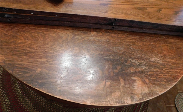 Round Oak Table with 3 Leaves - 45 Across -29 Tall - Leaves Measure 10 Across - Top Shows Minimal Ware Consistent with Age