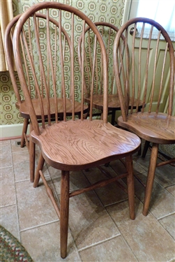 Set of 4 Sturdy Windsor Style Oak Chairs 