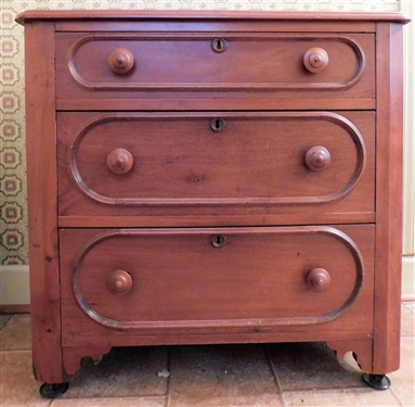 Walnut 3 Drawer Chest - Wood Knobs - 30 tall 31 by 15 1/2