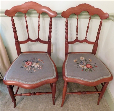 Pair of Walnut Side Chairs with Nice Needlepoint Seats - 34 tall