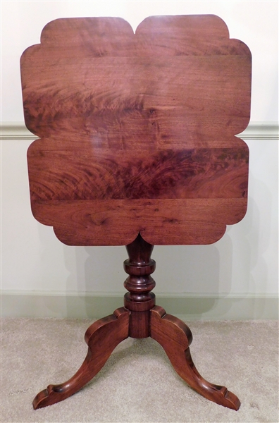 Nice Walnut Tilt Top Table with Scalloped Edges - 26 1/2" tall 21" Across
