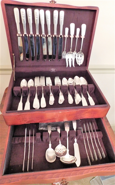 Large Set of 67 Pieces International "1810" Sterling Silver Flatware MONOGRAMMED - including Serving Pieces, Iced Tea Spoons, Dinner Forks, Salad Forks, Tea Spoons, Butter Knives, and More in Nice...