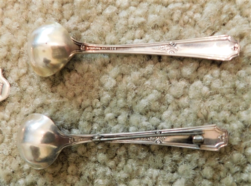 7 Pieces of Sterling Silver including Serving Spoon, Pickle Forks, Ladle, Salt Spoons - Tea Spoon and Ladle are Monogrammed - 1 Salt Spoon is a Brooch