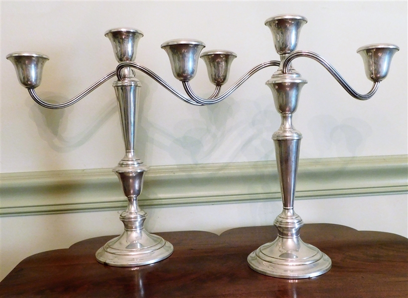 Pair of Gorham Sterling Silver Weighted 3 Branch 3 Piece Candelabras - 808/1 On Bottom - 11 3/4" Tall 