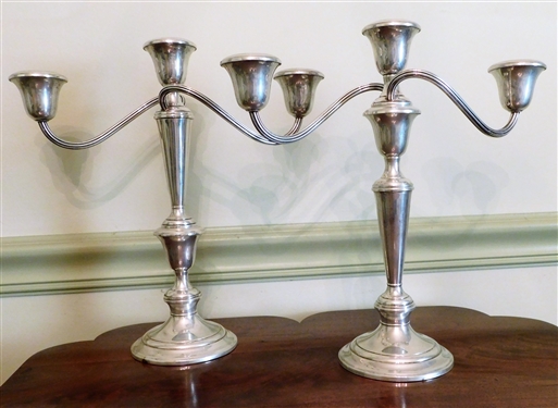Pair of Gorham Sterling Silver Weighted 3 Branch 3 Piece Candelabras - 808/1 On Bottom - 11 3/4 Tall 