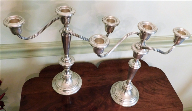 Pair of Gorham Sterling Silver Weighted 3 Branch 3 Piece Candelabras - 808/1 On Bottom - 11 3/4 Tall 