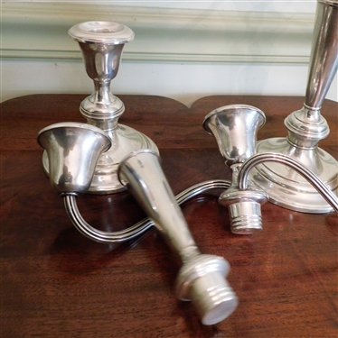 Pair of Gorham Sterling Silver Weighted 3 Branch 3 Piece Candelabras - 808/1 On Bottom - 11 3/4 Tall 