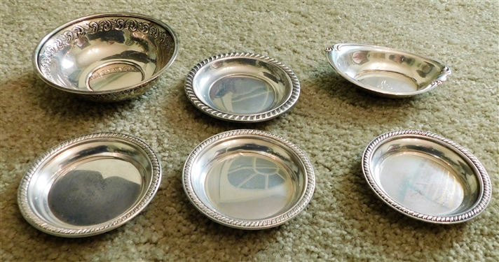 Towle Sterling Silver Nut Bowl 214 - 3 1/4 and Wallace Sterling Silver Nut Bowl 4021 - Monogrammed 4 Sterling Silver Round Plates - 3- 3 and 1 - 3 1/4 